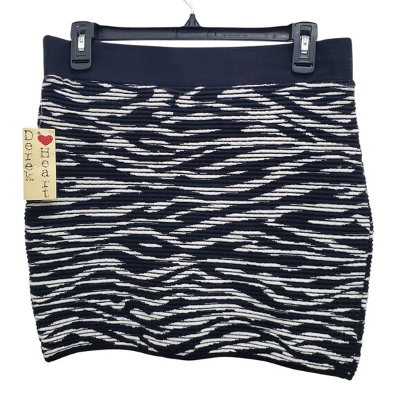 Derek Heart Junior's Black White Zebra Stripe Rib Knit Bodycon‎ Mini Skirt NWT L - Picture 1 of 5